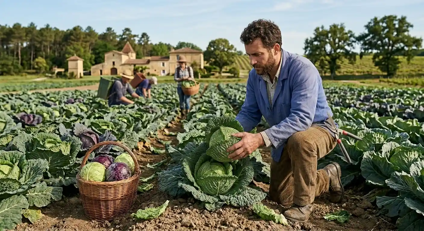 Récolte de légumes frais destinés à la cuisine gastronomique du restaurant La Cigogne Itinérante au cœur de Kaysersberg.