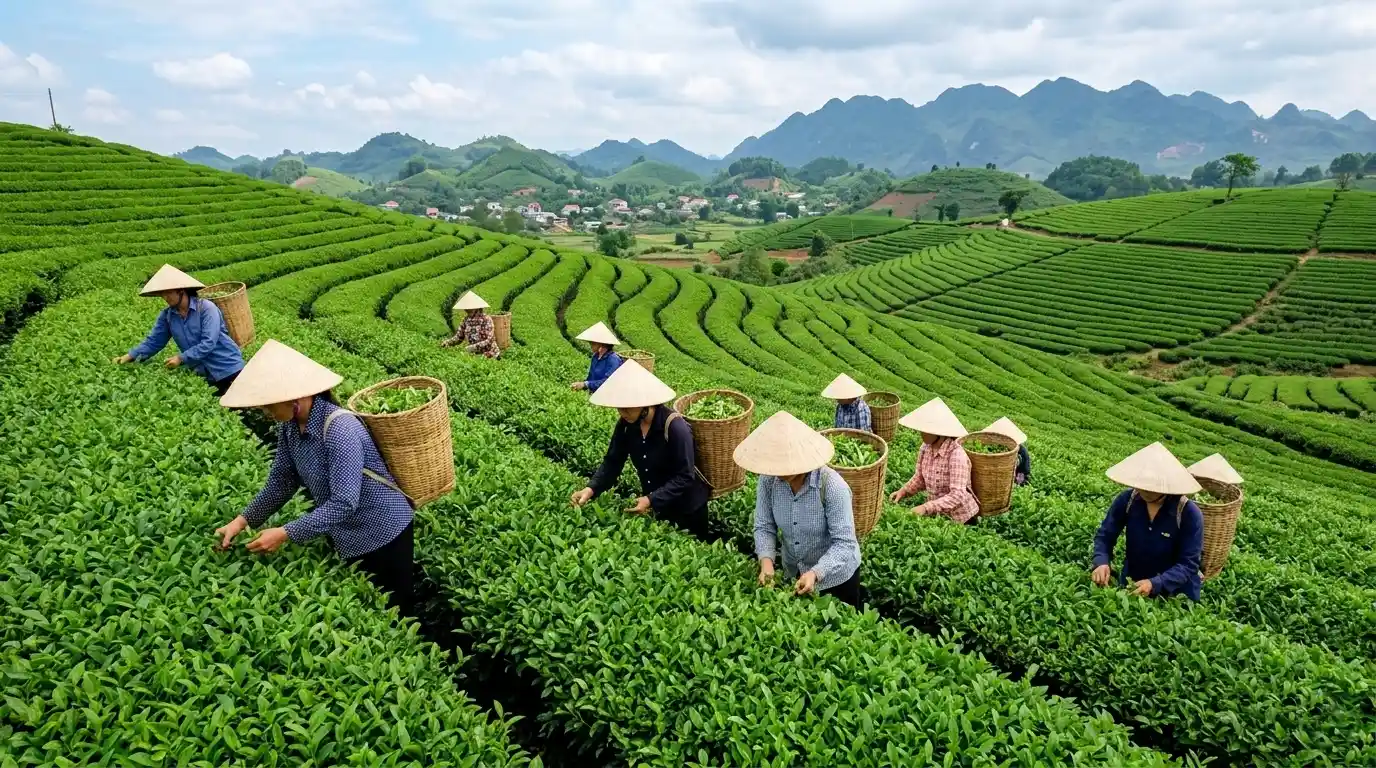 Plantation de thé illustrant les influences asiatiques de la carte gastronomique proposée par le restaurant La Cigogne Itinérante de Kaysersberg.